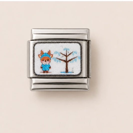 Stainless Steel | Cute Fox in Blue Dress Italian Charm