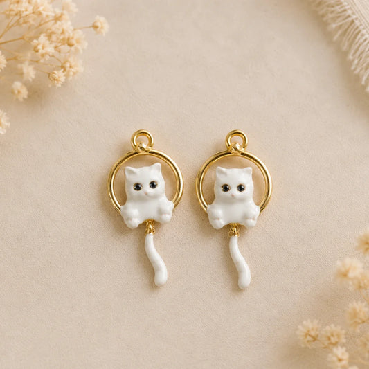 Enamel White Cat Pendant