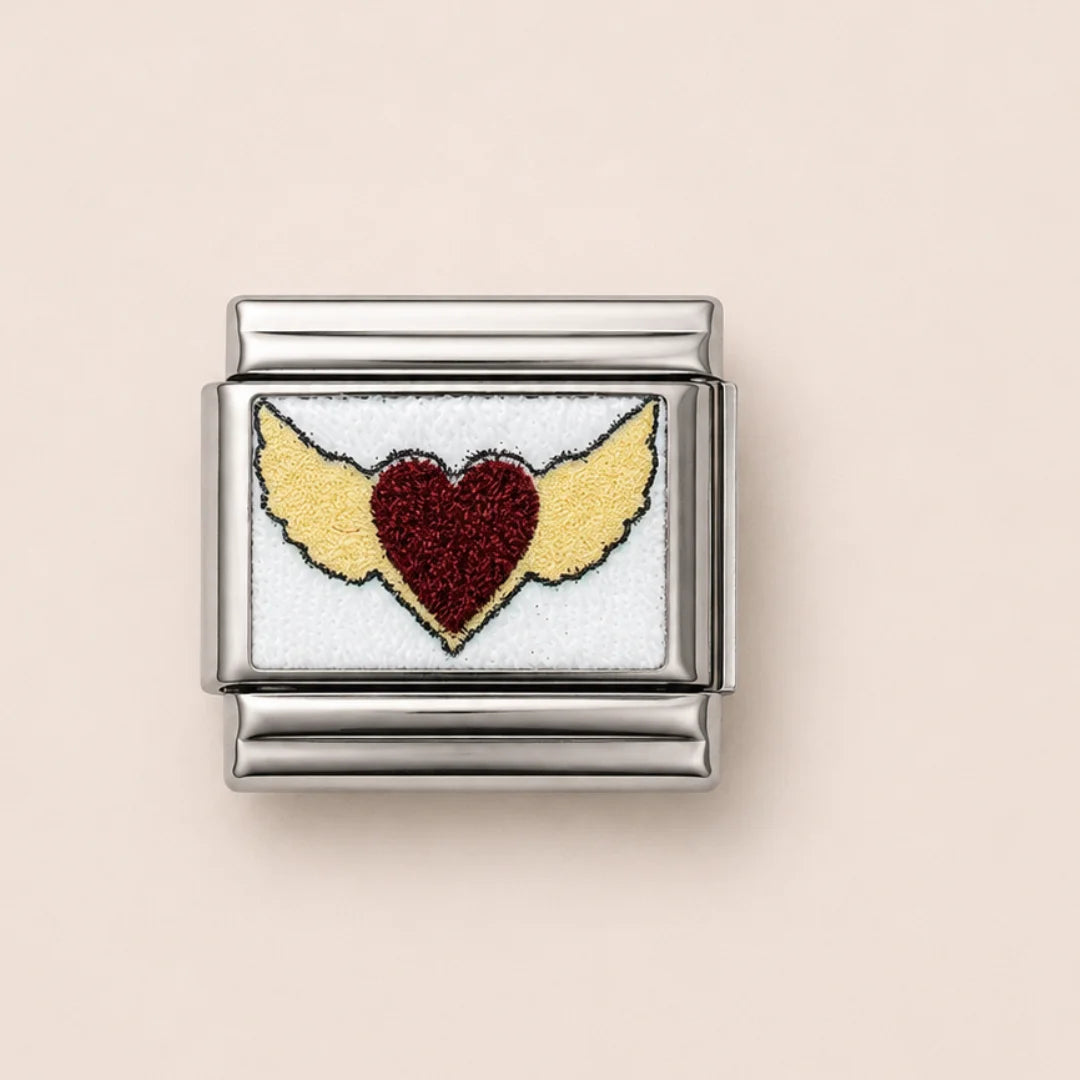 Stainless Steel | Red Heart with Wings Italian Charm