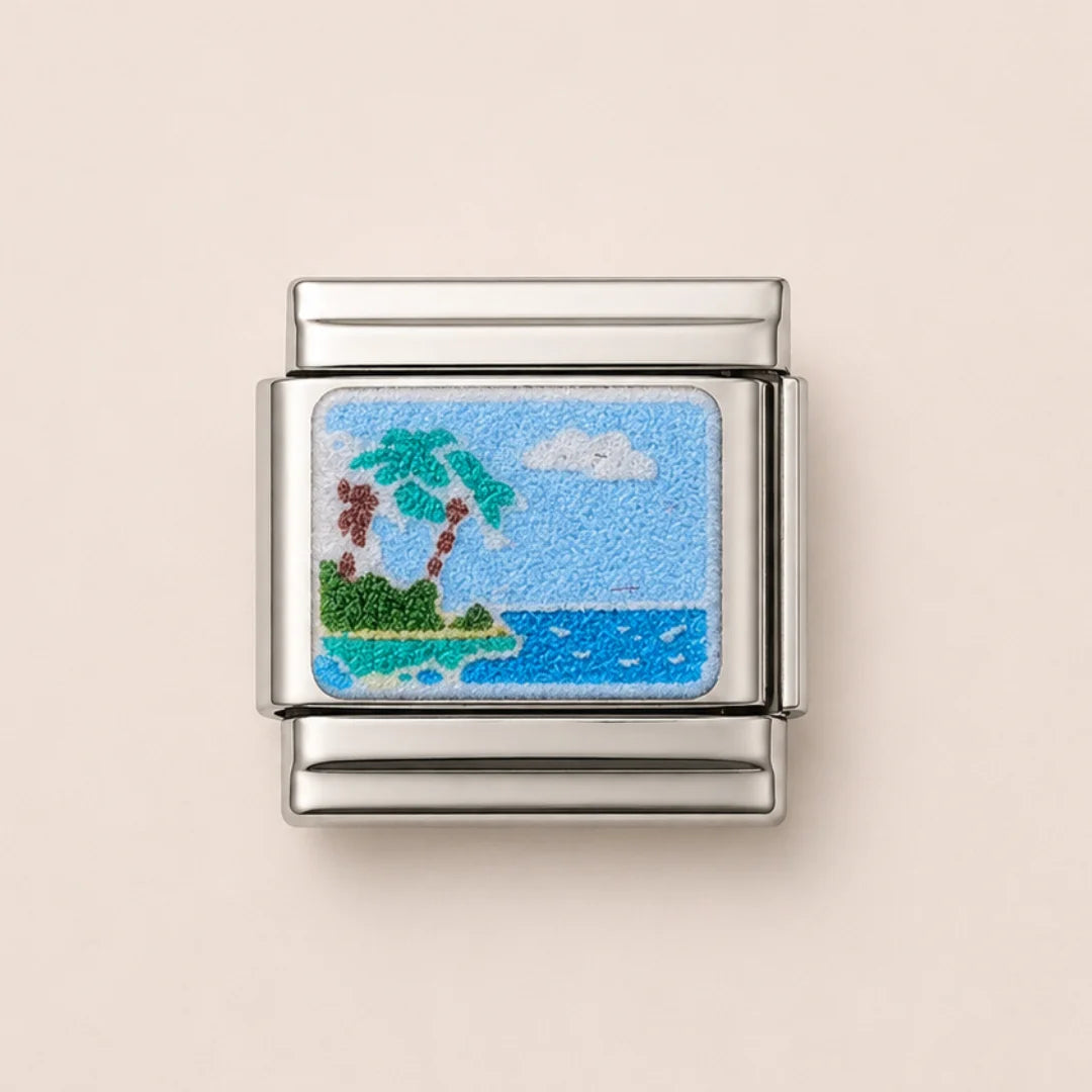 Stainless Steel | Enamel Beach Scene Italian Charm
