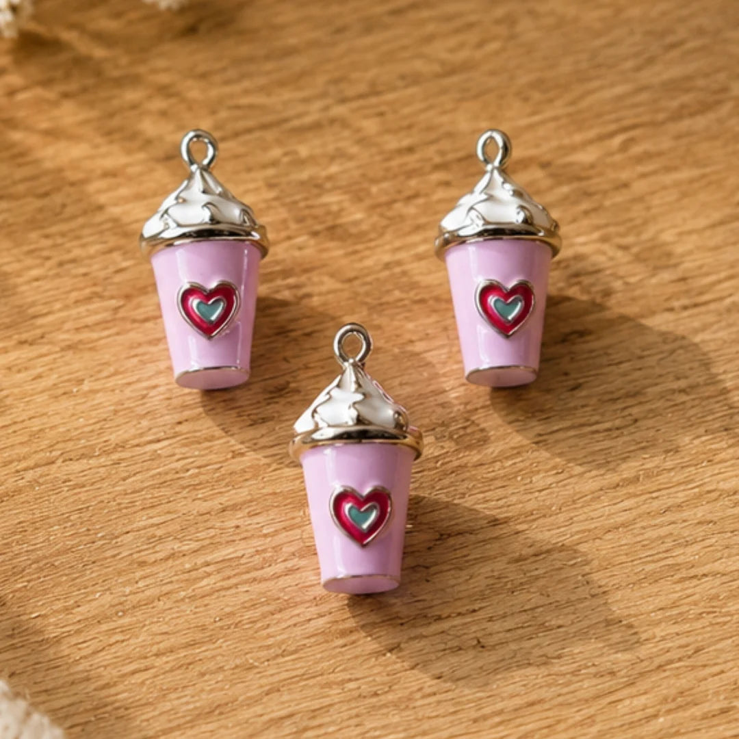 Cute Pink Enamel Coffee Cup Pendant