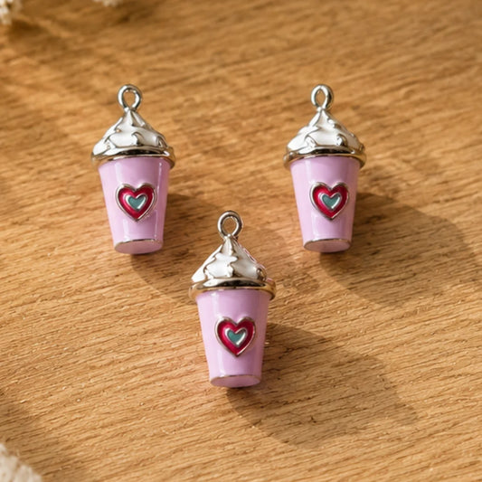 Cute Pink Enamel Coffee Cup Pendant