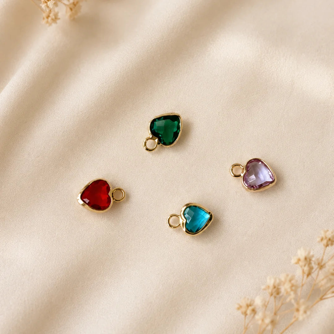 Stainless Steel | Gold Plated Heart Zircon Charms | 9x5 mm