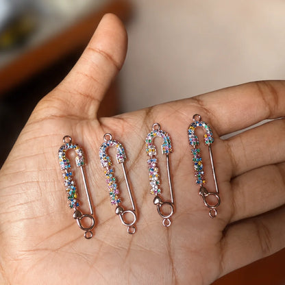 Rose Gold Plated Safety Pin Charms with Multicolored Crystals