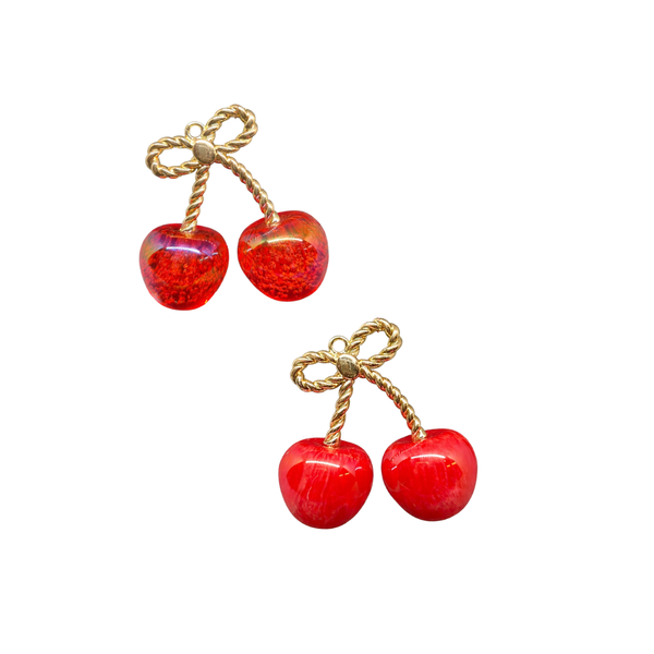 Acrylic | 55x45 mm | Glossy Red Cherry Charm With Gold Bow