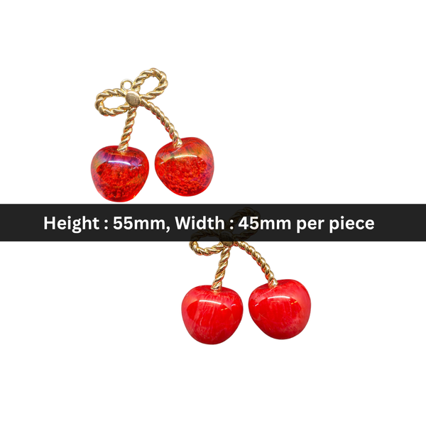 Acrylic | 55x45 mm | Glossy Red Cherry Charm With Gold Bow
