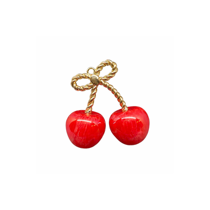 Acrylic | 55x45 mm | Glossy Red Cherry Charm With Gold Bow