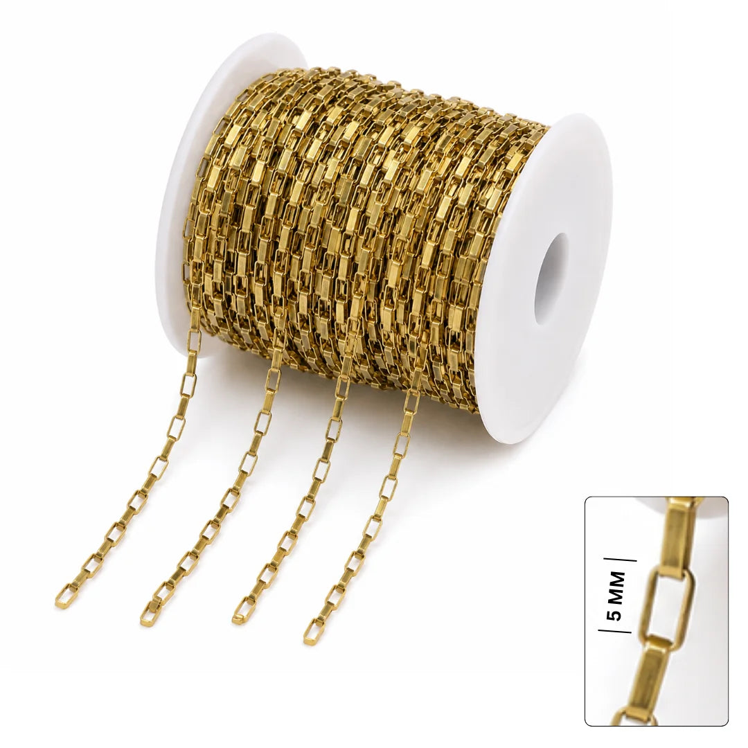 1 Ft of 316 L Stainless Steel Chain | Gold | Square Link Box Chain