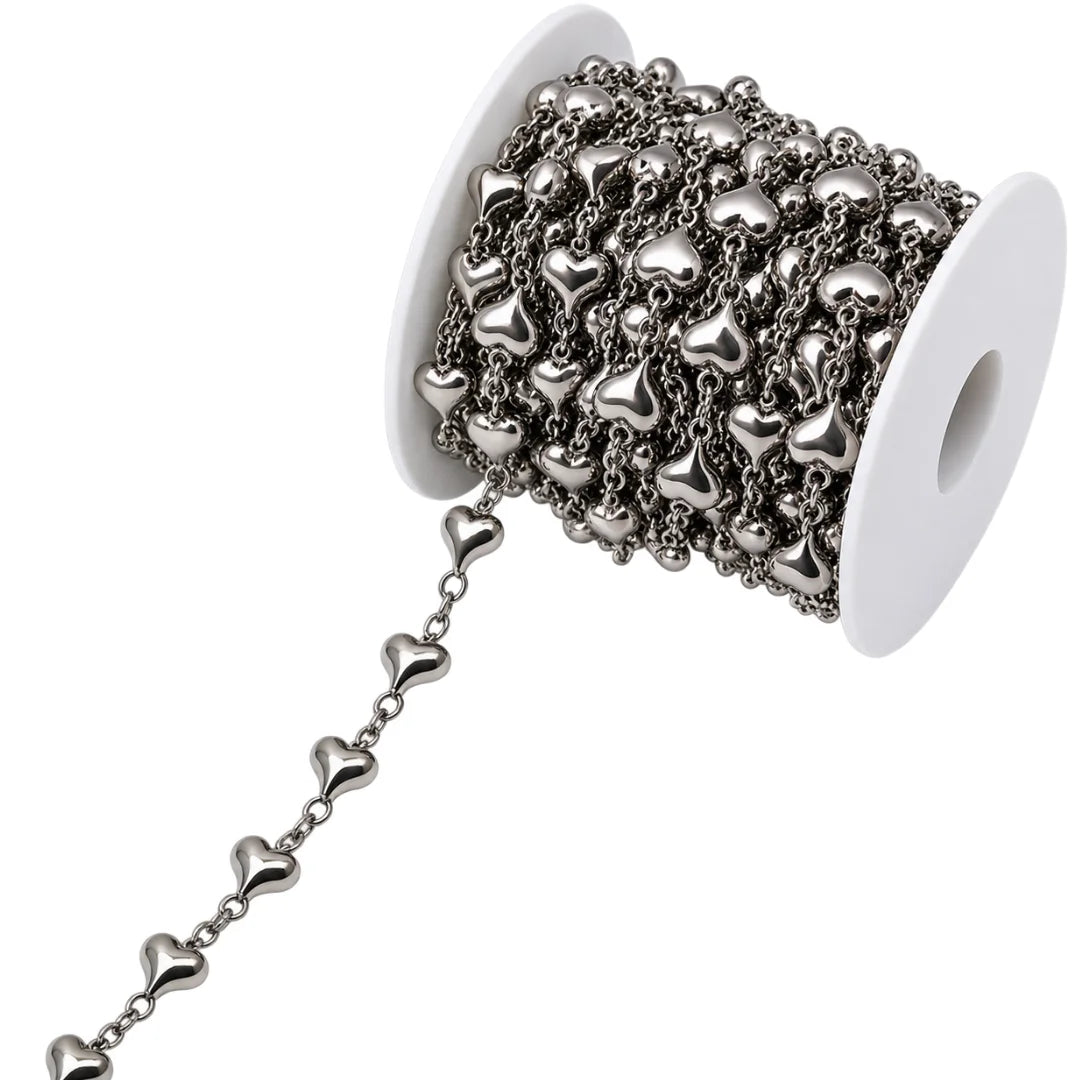 Stainless Steel | 1 Ft Gunmetal Heart Charm Chain | 10mm x 10mm