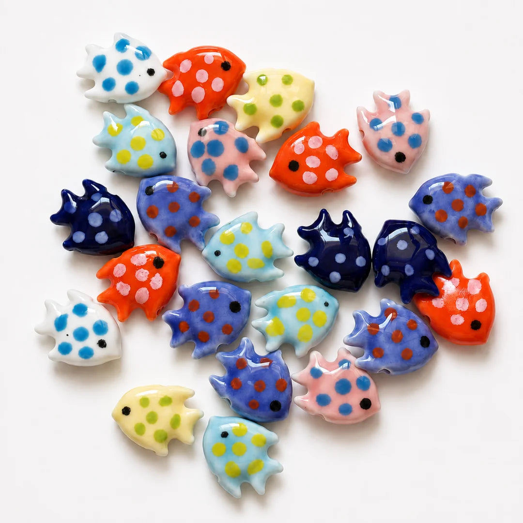 Assorted Polka Dot Ceramic Fish Beads