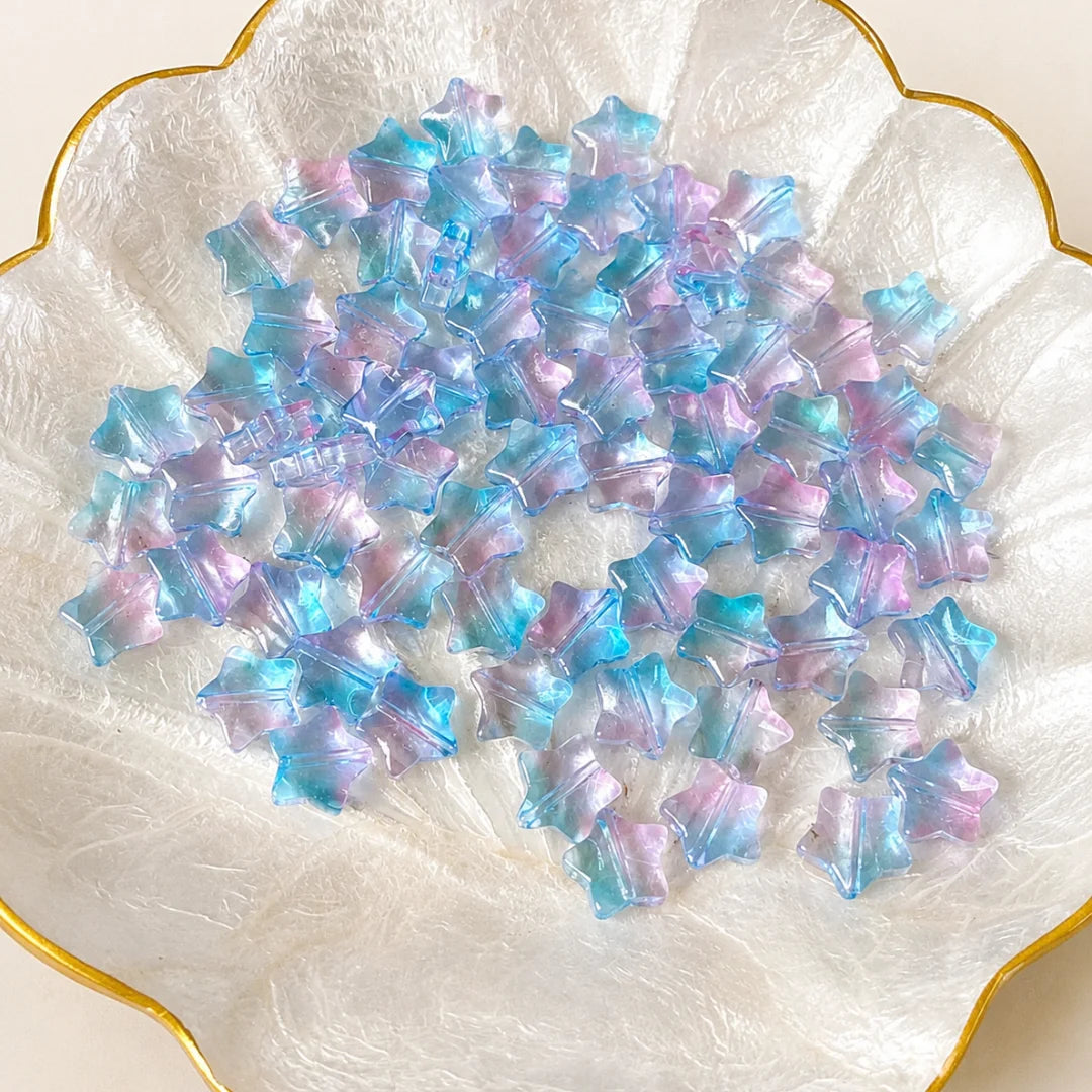 Star Glass Bead - Sky Blue with Pink