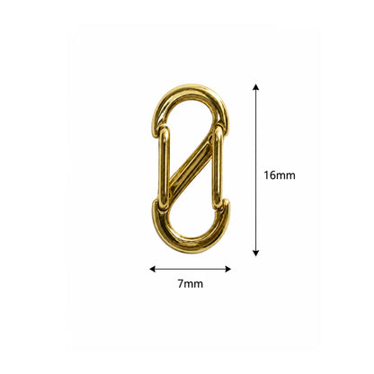 Stainless Steel | Gold Tone S-Shaped Oval Carabiner Connector Clasp | 16mm (H) x 7mm (W)