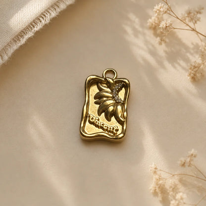18K PVD Plated Stainless Steel | Sunflower Design Pendant with Small Rhinestone | 2.5x1.3cm