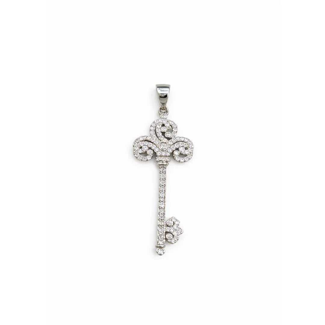 Stainless Steel | 45x17 mm | Zircon Crystal Silver Key Pendant