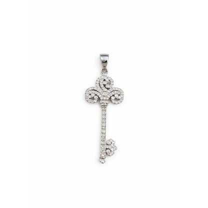 Stainless Steel | 45x17 mm | Zircon Crystal Silver Key Pendant