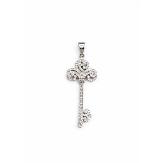 Stainless Steel | 45x17 mm | Zircon Crystal Silver Key Pendant