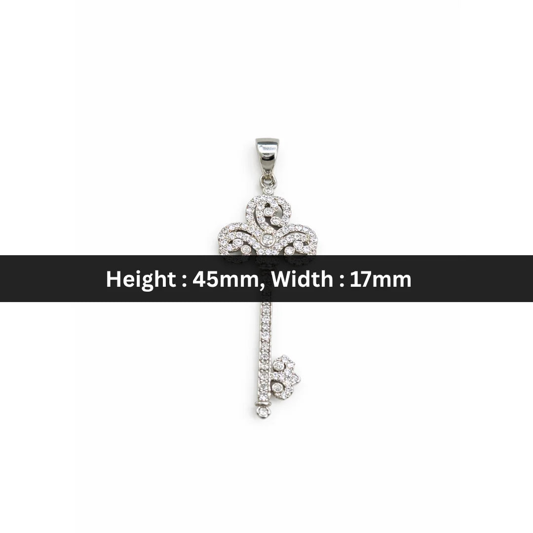 Stainless Steel | 45x17 mm | Zircon Crystal Silver Key Pendant