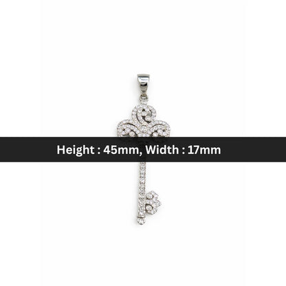 Stainless Steel | 45x17 mm | Zircon Crystal Silver Key Pendant