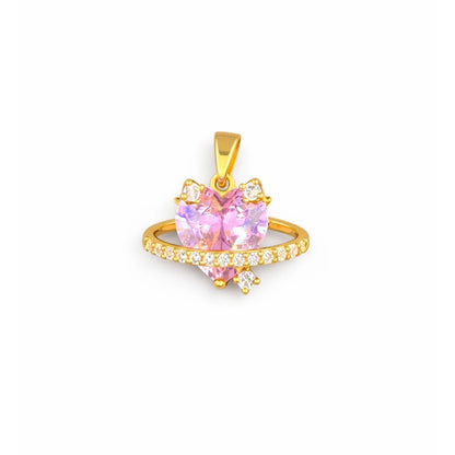 Stainless Steel | 17x20 mm | Zircon Crystal Pink Heart Ring Pendant