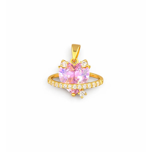 Stainless Steel | 17x20 mm | Zircon Crystal Pink Heart Ring Pendant