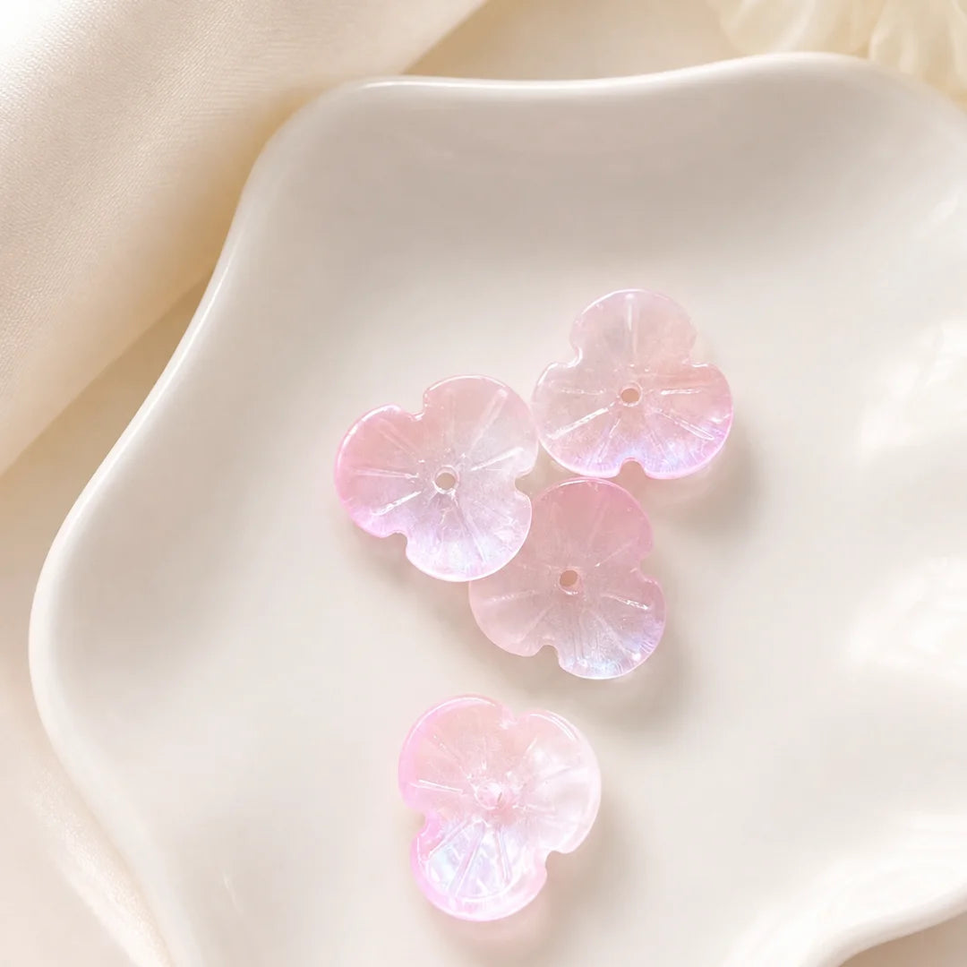 Gradient Three Petal Cherry Blossom Glass Beads | 13mm (W)