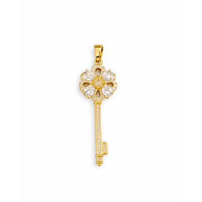 Stainless Steel | 45x15 mm | Zircon Crystal Gold Key Pendant