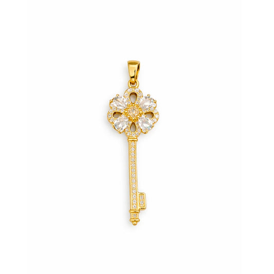 Stainless Steel | 45x15 mm | Zircon Crystal Gold Key Pendant