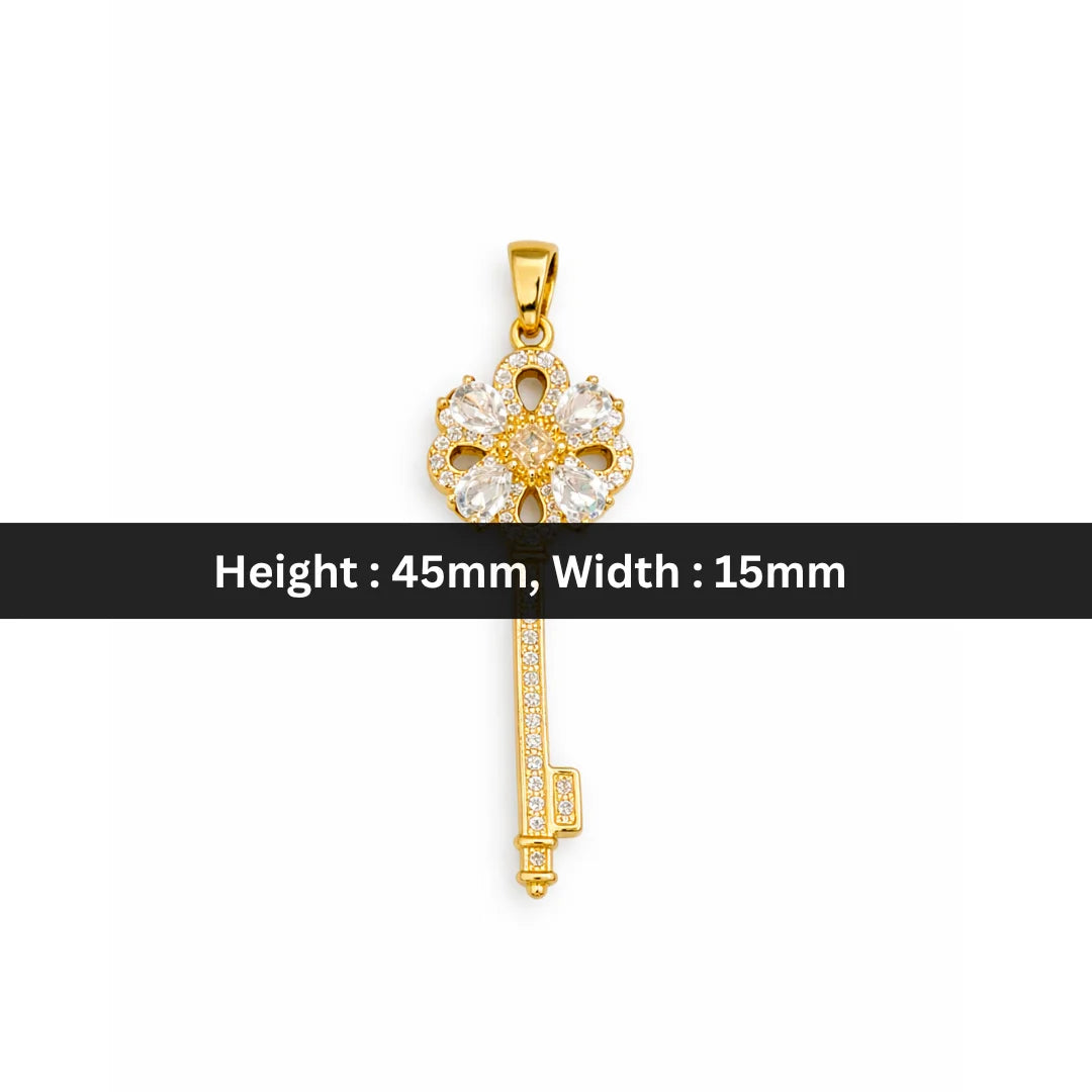 Stainless Steel | 45x15 mm | Zircon Crystal Gold Key Pendant