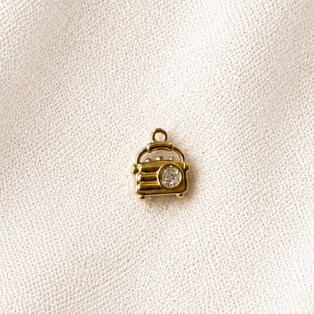 18K PVD Plated Stainless Steel | Retro Radio Charm With Zirconia Stone | 1.5x1.2 cm