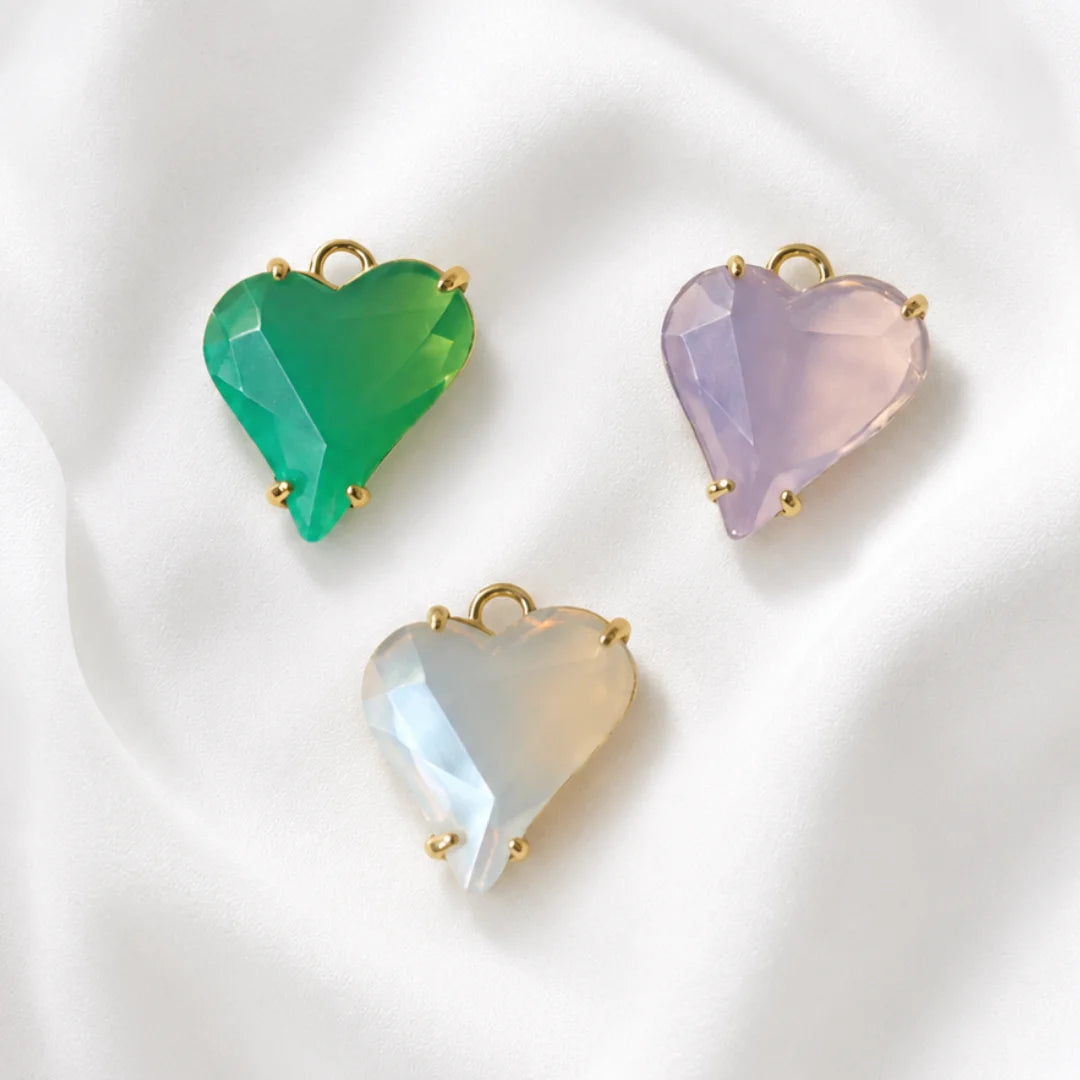 Opal Crystal Glass Heart Charms | 2x1.5 cm