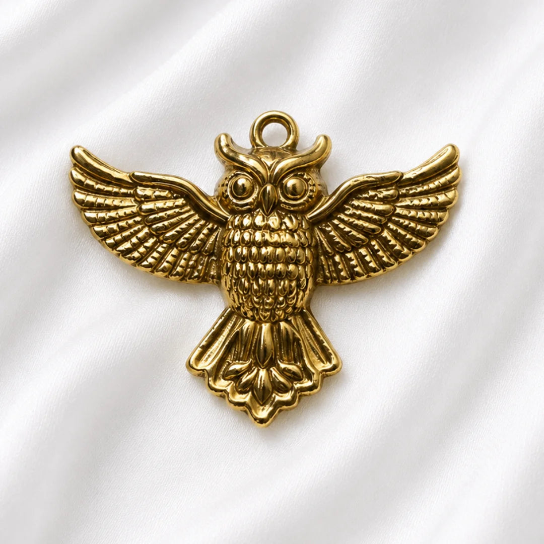 18K PVD Plated Stainless Steel | Owl Charm | 2.5 x3.5 cm