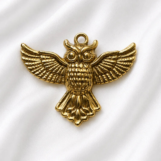 18K PVD Plated Stainless Steel | Owl Charm | 2.5 x3.5 cm