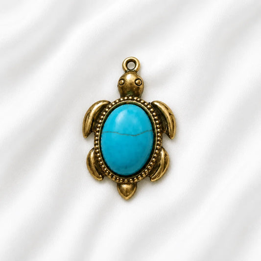 18K PVD Plated Stainless Steel | Turquoise Turtle Charm | 2.7x1.8 cm