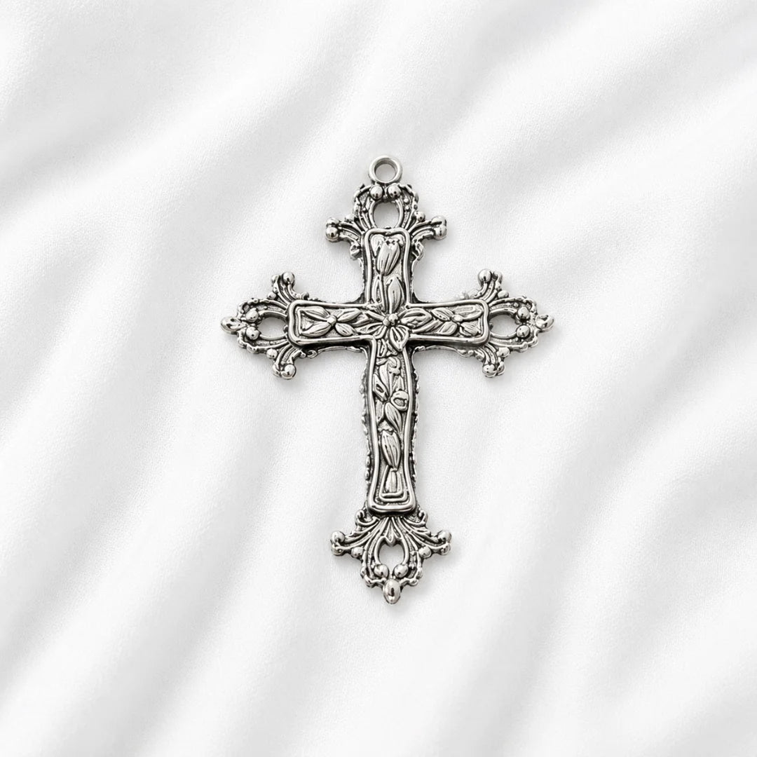 Gothic Floral Cross Charm | 75x55 mm