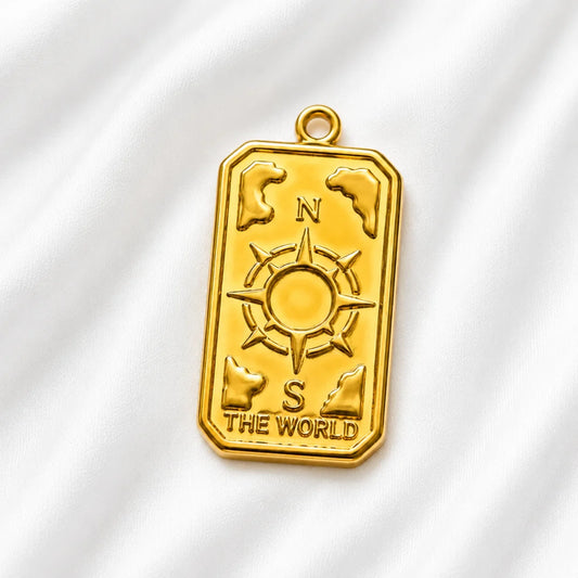 18K PVD Plated Stainless Steel | The World Tarot Charm | 2.5x1.5 cm