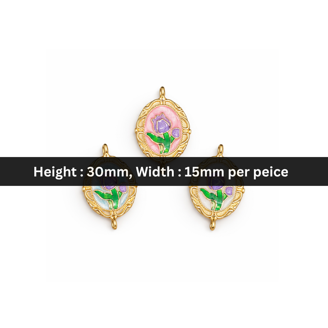 Stainless Steel | 30x15 mm | Vintage Rose Oval Connector Charms