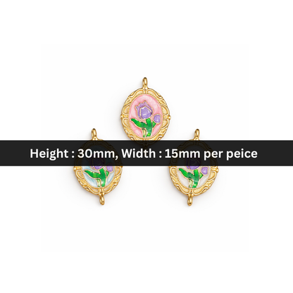 Stainless Steel | 30x15 mm | Vintage Rose Oval Connector Charms