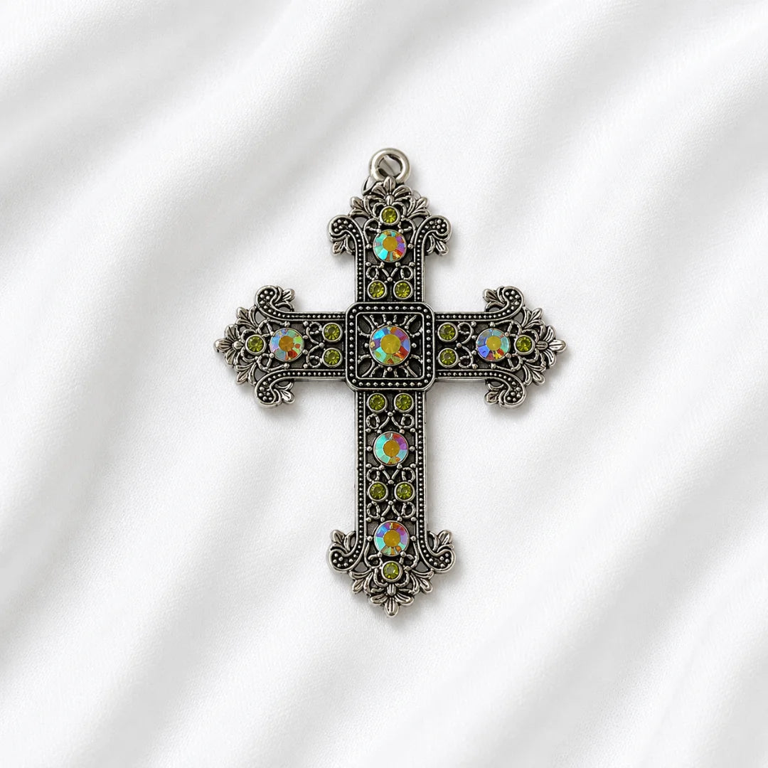 Silver Tone Pectoral Cross Pendant