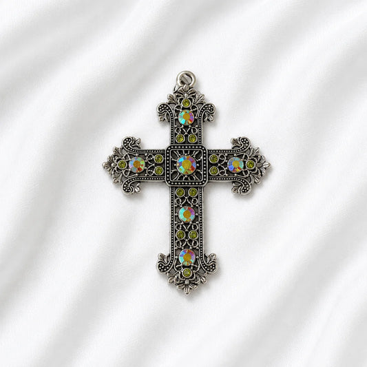 Silver Tone Pectoral Cross Pendant