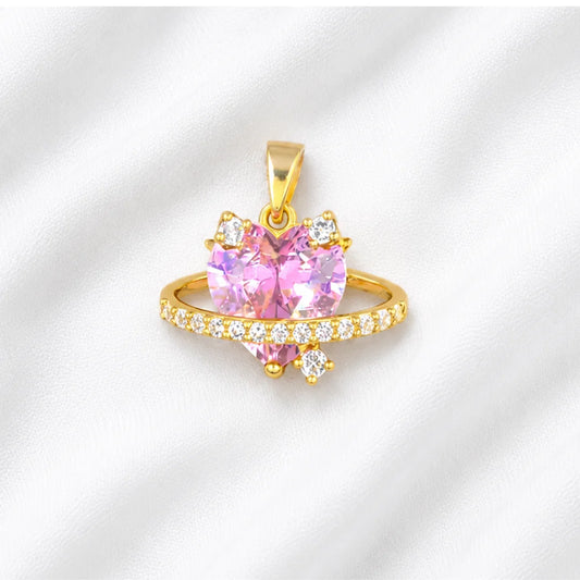 Stainless Steel | 17x20 mm | Zircon Crystal Pink Heart Ring Pendant