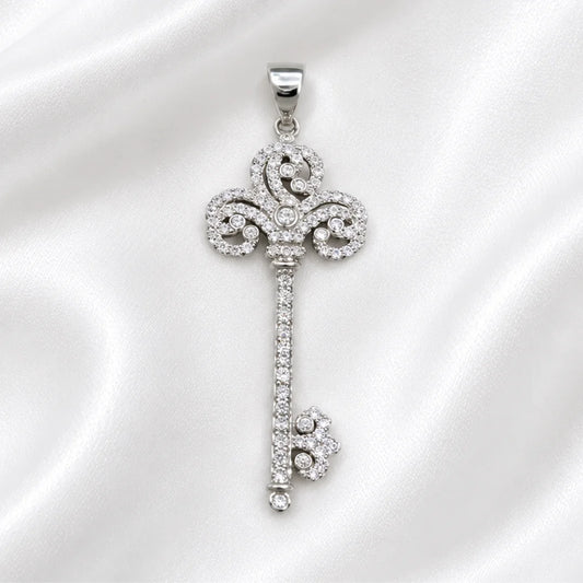 Stainless Steel | 45x17 mm | Zircon Crystal Silver Key Pendant