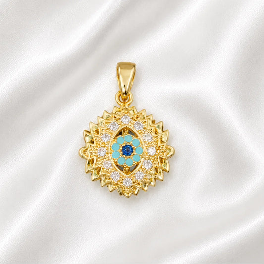 Stainless Steel | 22x15 mm | Zircon Crystal Golden Evil Eye Pendant