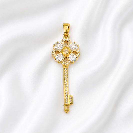 Stainless Steel | 45x15 mm | Zircon Crystal Gold Key Pendant