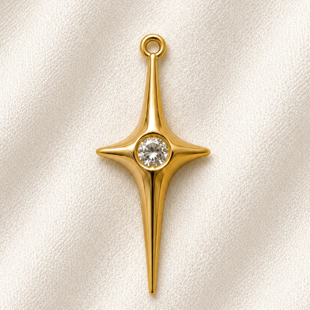 18K PVD Plated Stainless Steel | Star Cross Pendant | 2.6 x 1.3 cm