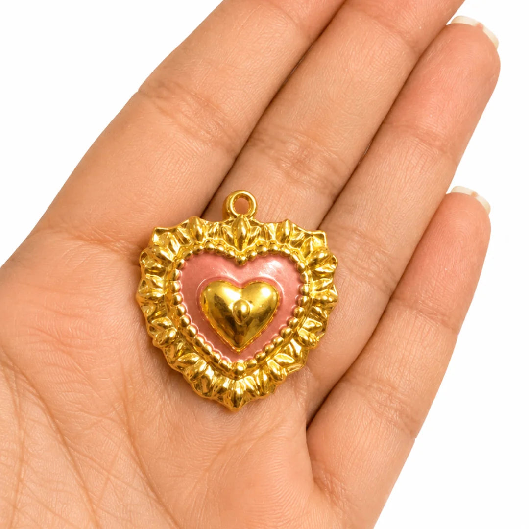 18K PVD Plated Stainless Steel | Sacred Heart Charm | 2.8x2.5 cm