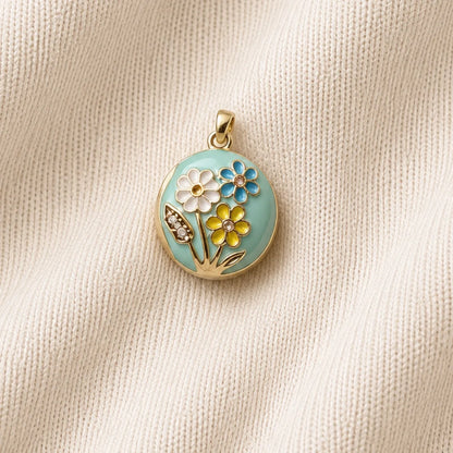 Stainless Steel | Enamel Gold Plated Floral Keepsake Openable Lockets