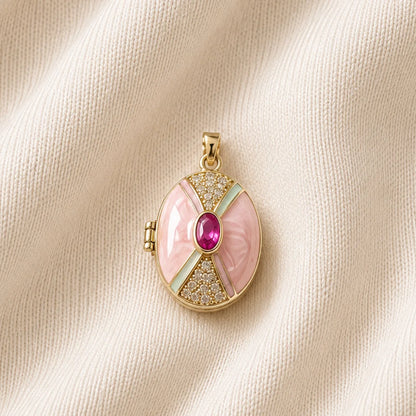 Stainless Steel | Enamel Gold Plated Retro Pearl Openable Locket
