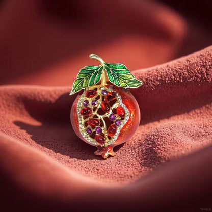 5x4 cm | Pomegranate Pin Adorned Brooch with Rhinestones