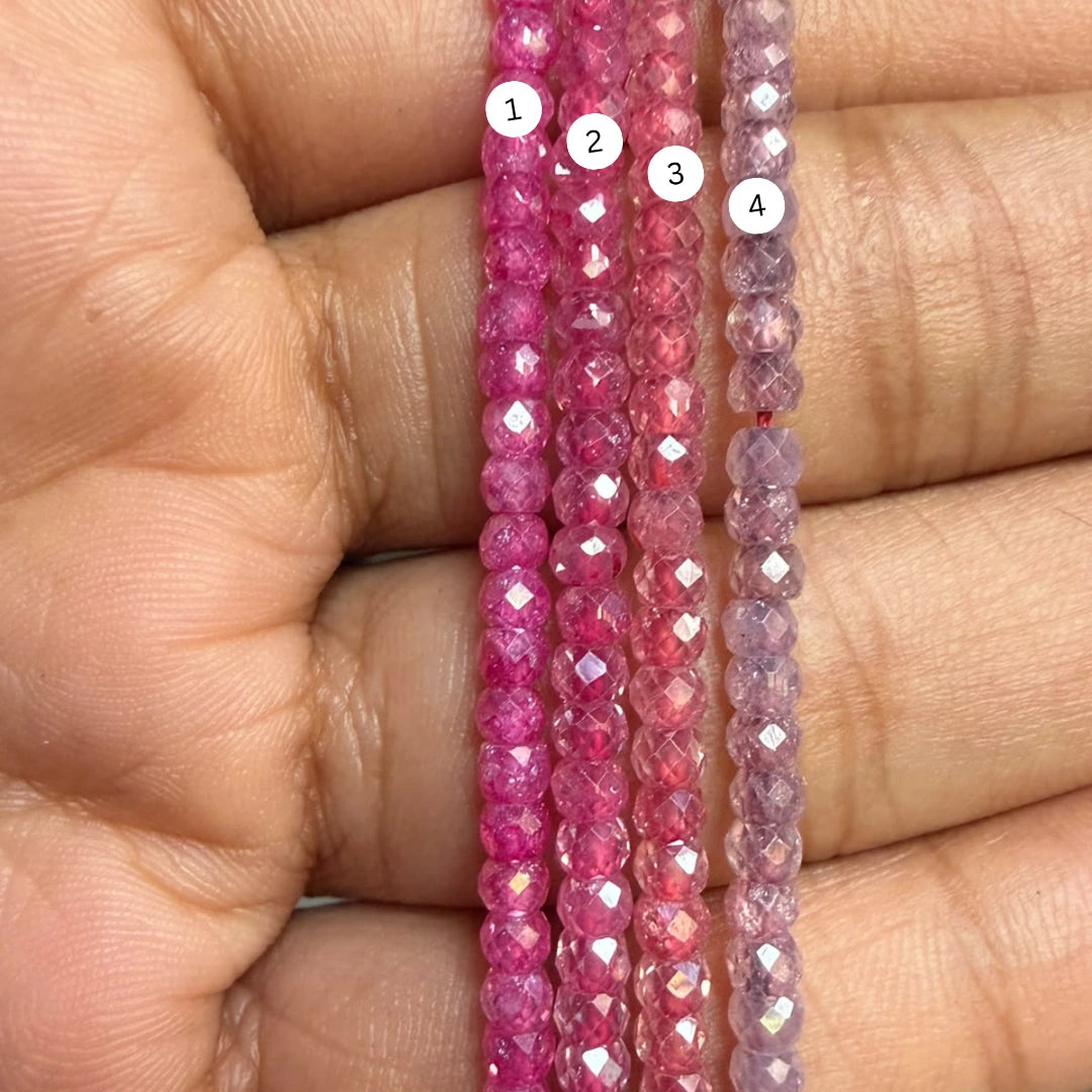 Multi-Shade Pink Cubic Zirconia Faceted Beads a Line | 2 × 3 mm