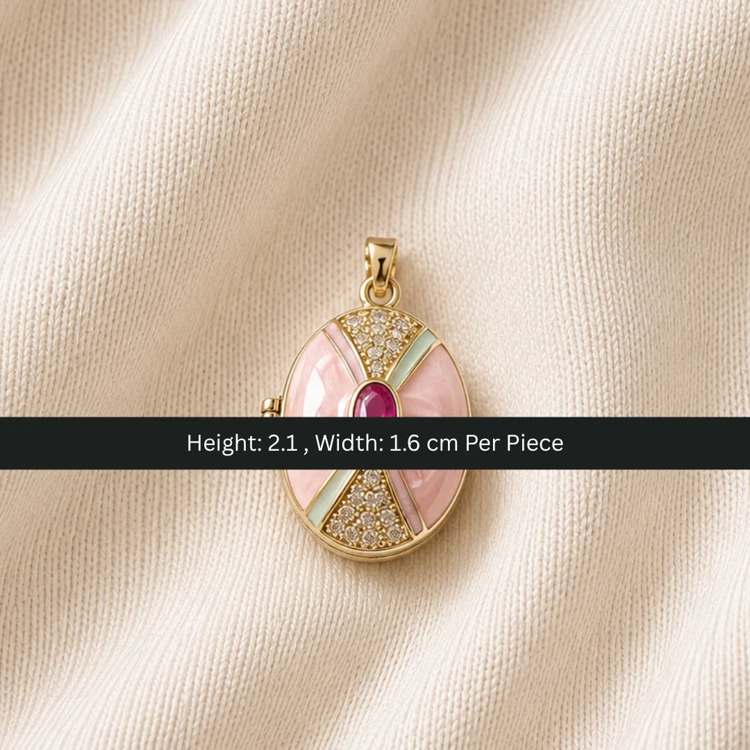 Stainless Steel | Enamel Gold Plated Retro Pearl Openable Locket | 2.1x1.6 cm